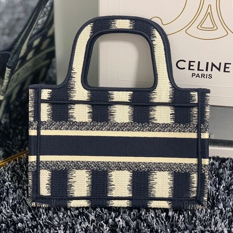 Cheap Mini Dior Blue D-Stripes Tote Book Canvas Motif 0818 Luxury